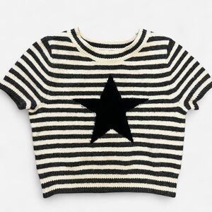 Freshman Black and White Striped Star Tee Sweater